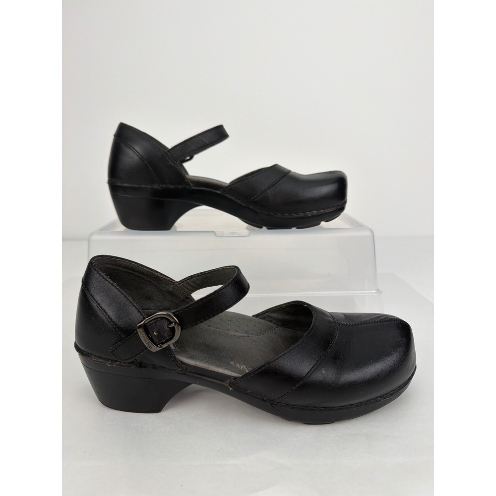 Dansko Mary Jane Clogs 40 Black Leather Buckle Comfort Professional Work Shoes
